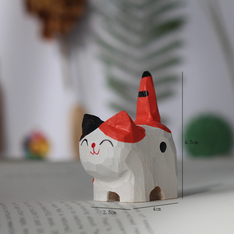 Hand-Carved Wooden Cat Ornament
