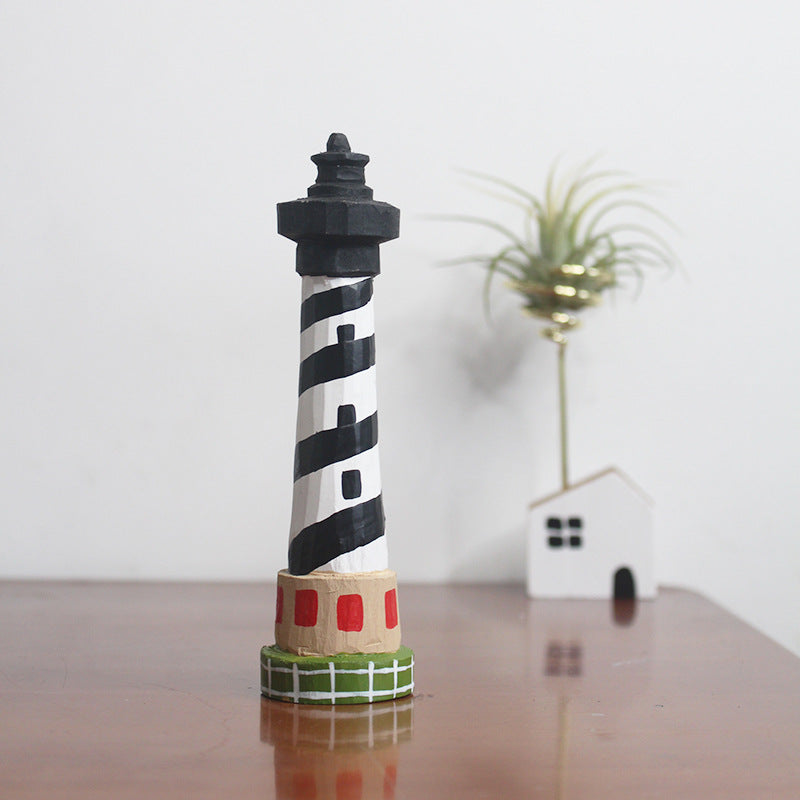 Fan Moon Lighthouse Wooden Carving Decorative Gift Set
