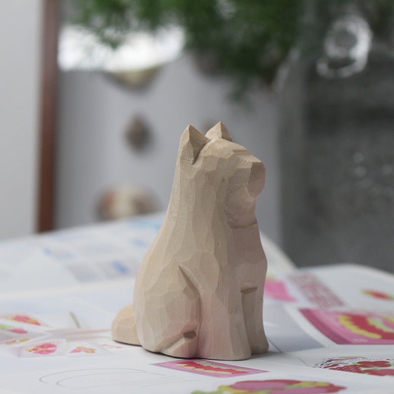 Hand-Carved Wooden Cat Ornament