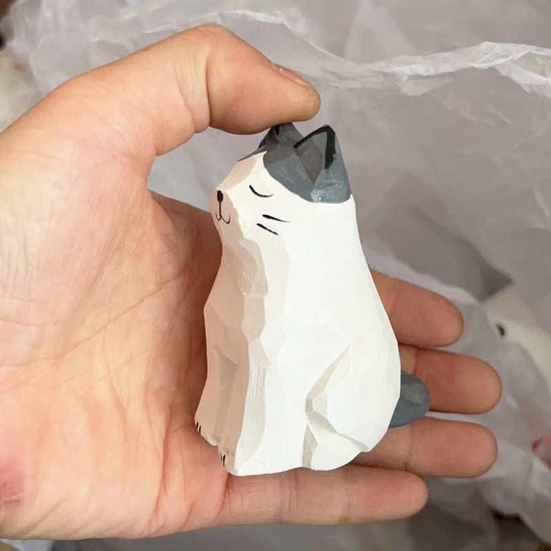 Hand-Carved Wooden Cat Ornament