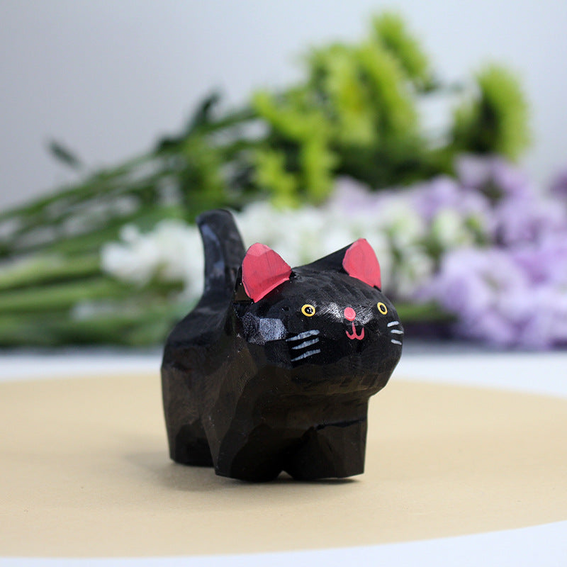 Hand-Carved Wooden Cat Ornament
