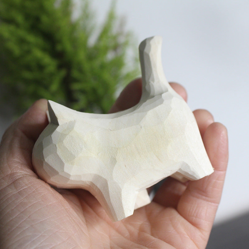 Hand-Carved Wooden Cat Ornament