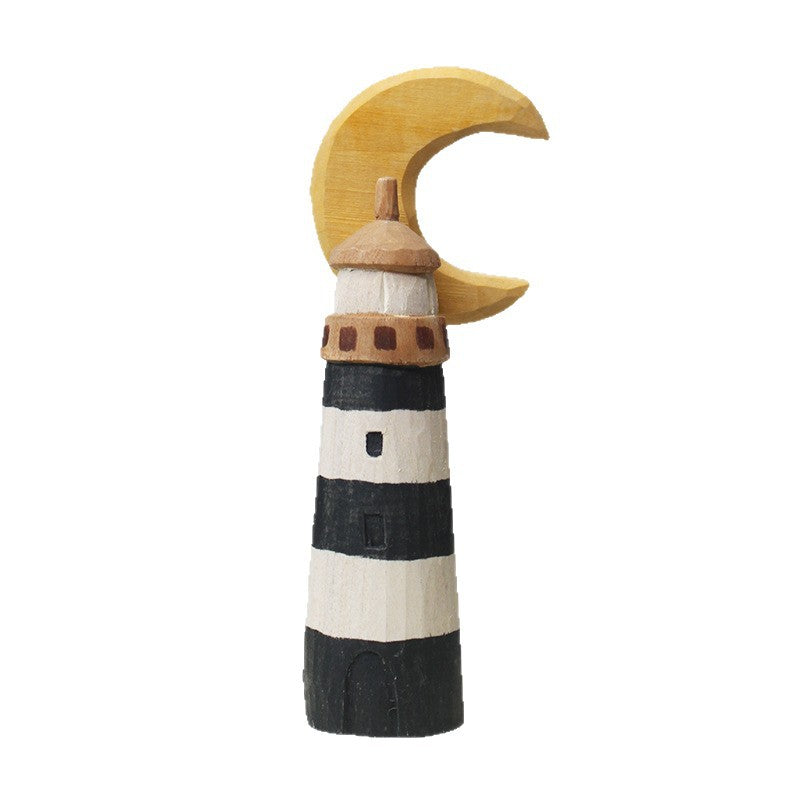 Fan Moon Lighthouse Wooden Carving Decorative Gift Set