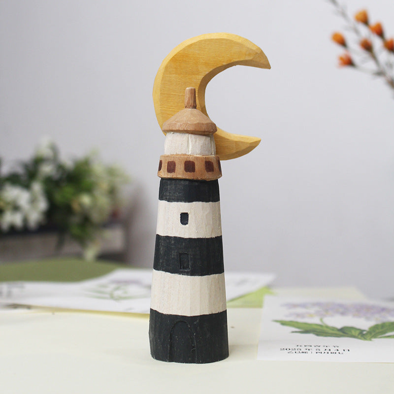 Fan Moon Lighthouse Wooden Carving Decorative Gift Set