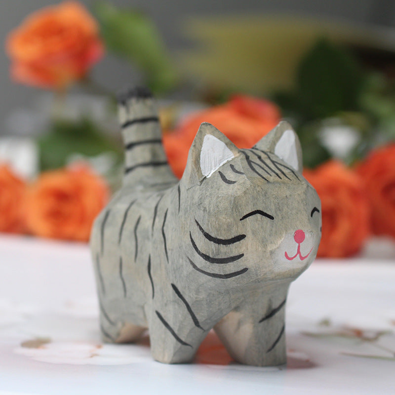 Hand-Carved Wooden Cat Ornament