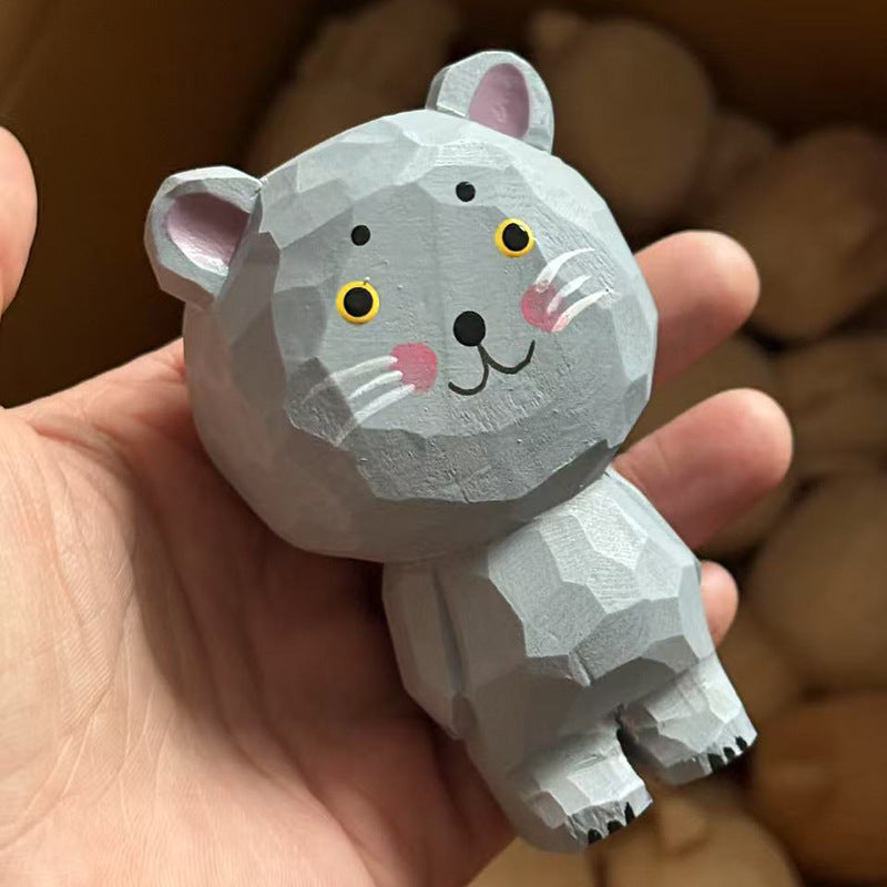Hand-Carved Wooden Cat Ornament