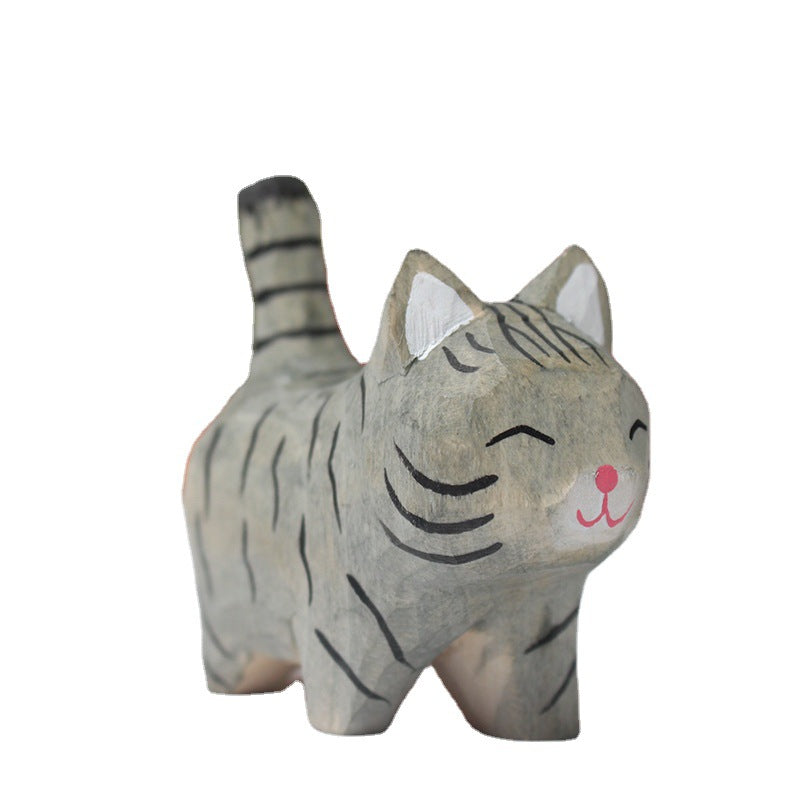 Hand-Carved Wooden Cat Ornament