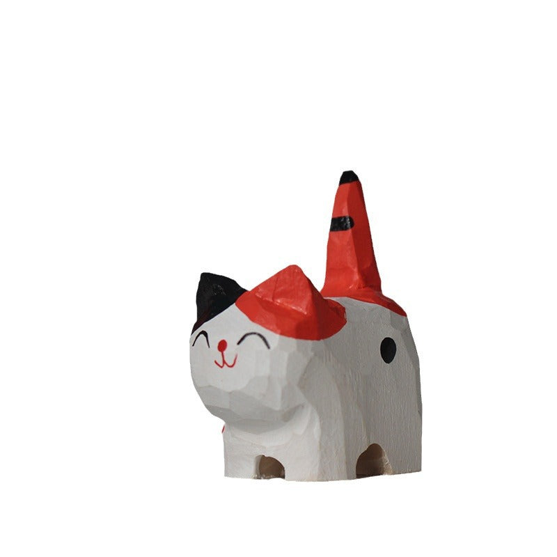 Hand-Carved Wooden Cat Ornament