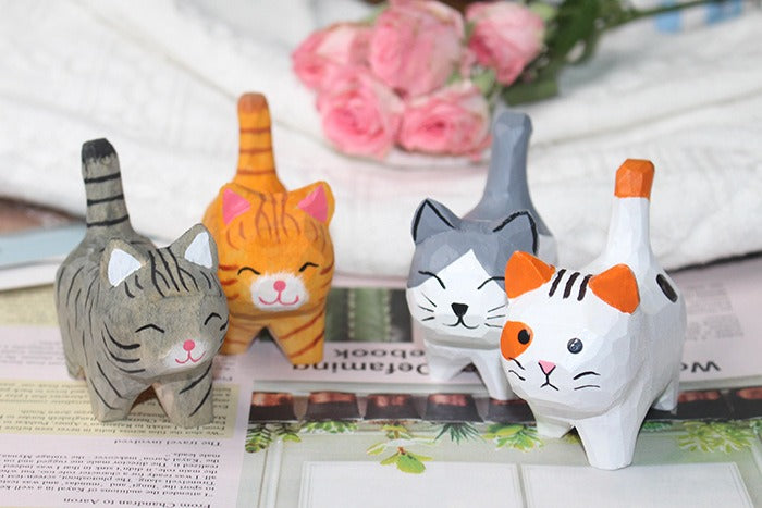 Hand-Carved Wooden Cat Ornament