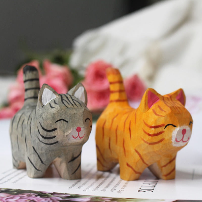 Hand-Carved Wooden Cat Ornament