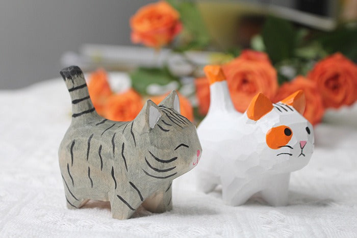 Hand-Carved Wooden Cat Ornament