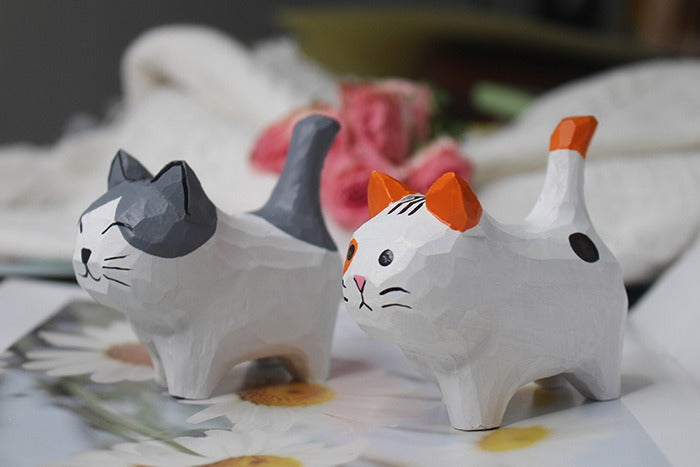 Hand-Carved Wooden Cat Ornament